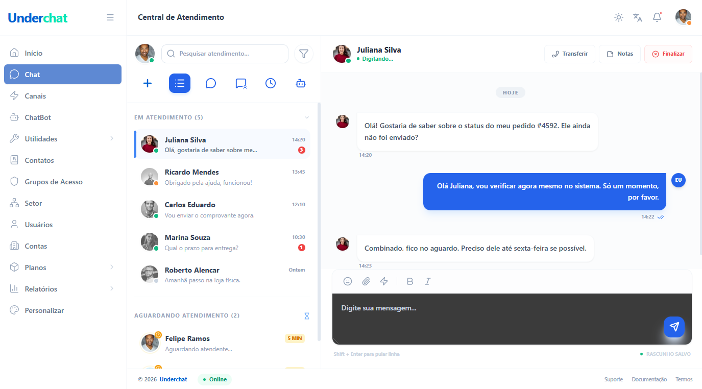 Central de atendimento compartilhada da UnderChat